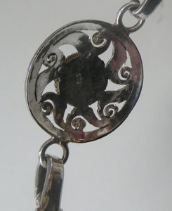 1970s Silver (925) Bracelet with Art Nouveau Style Round Shield Decoration and Hook Clasp