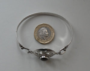 1970s Silver (925) Bracelet with Art Nouveau Style Round Shield Decoration and Hook Clasp