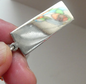 1970s Vintage "RC" Sterling Silver Ingot PENDANT & Heavy Rolo CHAIN. Hallmarked Sheffield 1978
