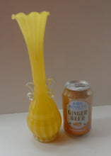 Load image into Gallery viewer, Vintage 1950s Italian / Murano Tall Glass Vase with Pale Yellow and Lemon Stripes. Height 10 inches
