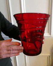 Load image into Gallery viewer, 1950s Ruby Red WHITEFRIARS LARGE Trail Vase. 8 Inches in height
