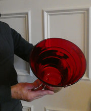 Load image into Gallery viewer, 1950s Ruby Red WHITEFRIARS LARGE Trail Vase. 8 Inches in height
