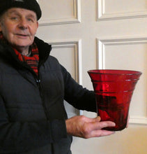 Load image into Gallery viewer, 1950s Ruby Red WHITEFRIARS LARGE Trail Vase. 8 Inches in height
