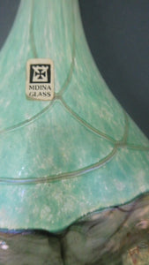 1980s Maltese Mdina Lollipop Vase. Cloudy Opaque Glass with Undulating Grey Band. Height: 8 inches