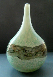 1980s Maltese Mdina Lollipop Vase. Cloudy Opaque Glass with Undulating Grey Band. Height: 8 inches