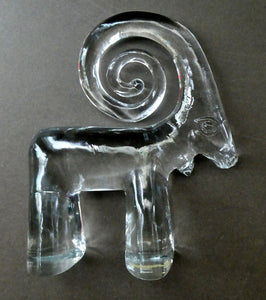 On Reserve. 1970s KOSTA BODA Glass Ram Designed by Bertil Vallien. 5 inches in height