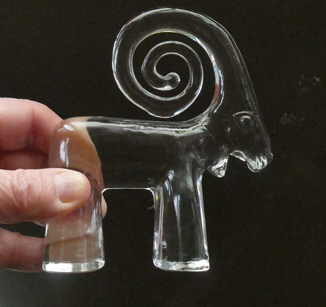 1970s KOSTA BODA Glass Ram Designed by Bertil Vallien. 5 inches in height