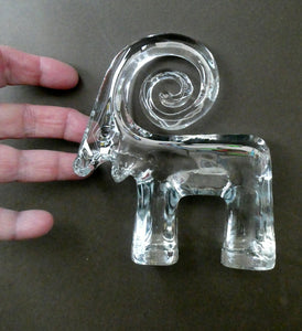 On Reserve. 1970s KOSTA BODA Glass Ram Designed by Bertil Vallien. 5 inches in height