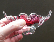 Load image into Gallery viewer, HOSPODKA Chribska. Fine MINIATURE 1960s Pink and Clear Cased Glass Bowl with Wing Details
