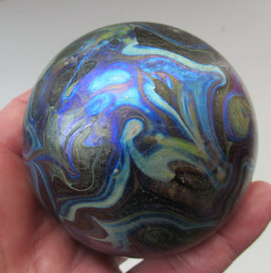 1980s Iridescent Swirls Paperweight signed Peter Layton British Art Glass