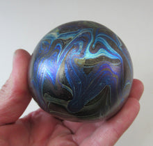 Load image into Gallery viewer, 1980s Iridescent Swirls Paperweight signed Peter Layton British Art Glass
