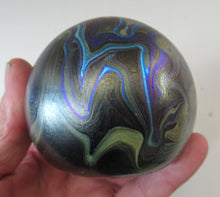 Load image into Gallery viewer, 1980s Iridescent Swirls Paperweight signed Peter Layton British Art Glass
