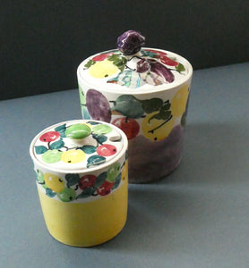 SCOTTISH POTTERY. 1930s BOUGH Pottery. TWO Lidded Jam Pots. Two Different Patterns