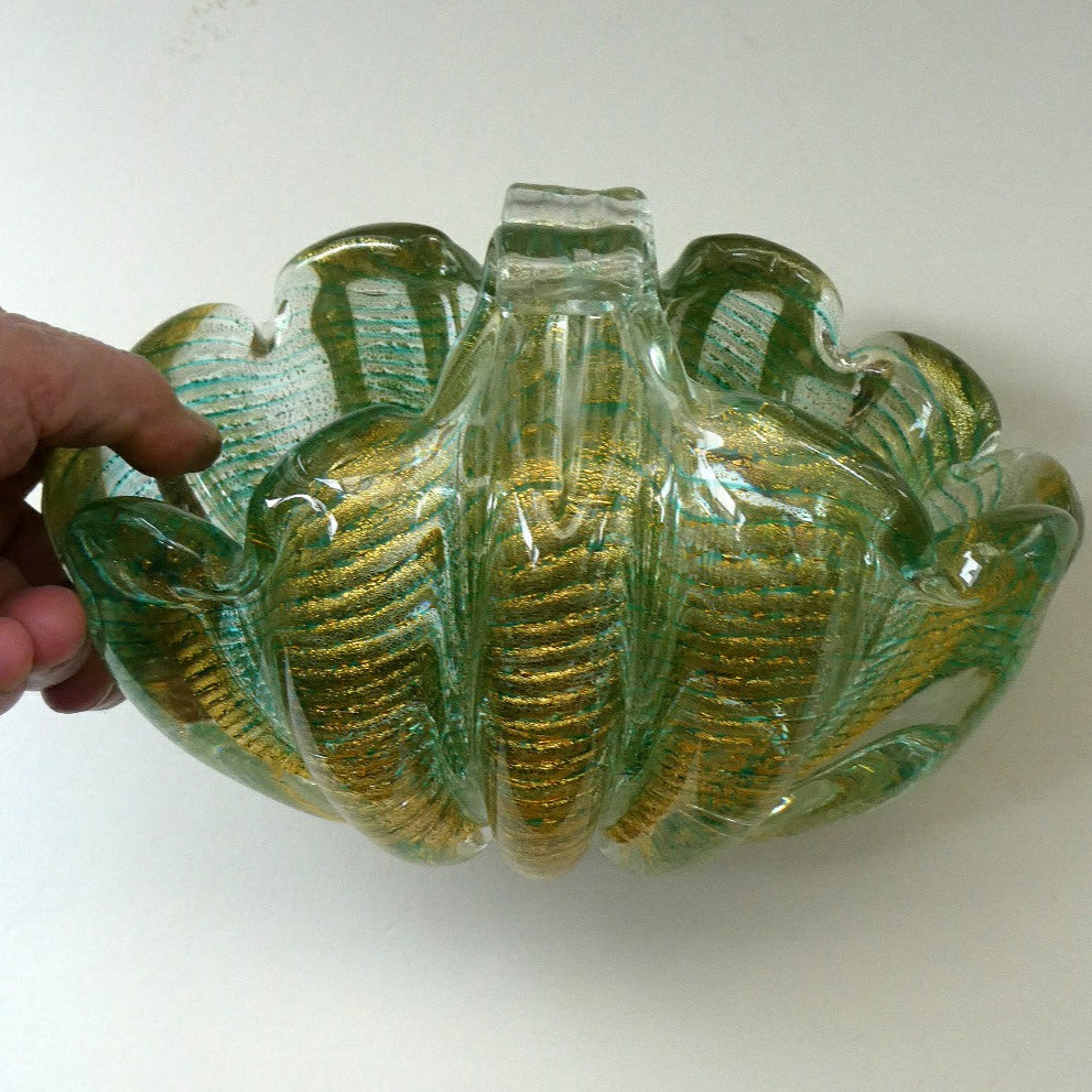 Large 1950s Barovier & Toso MURANO 'Cordonato d'Oro' Gold Leaf