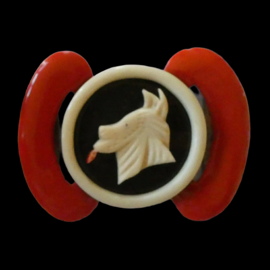 Rare French Art Deco 1930s BAKELITE / PHENOLIC Belt Buckle. Dog Decoration