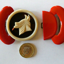 Load image into Gallery viewer, Rare French Art Deco 1930s BAKELITE / PHENOLIC Belt Buckle. Dog Decoration
