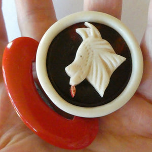 Rare French Art Deco 1930s BAKELITE / PHENOLIC Belt Buckle. Dog Decoration