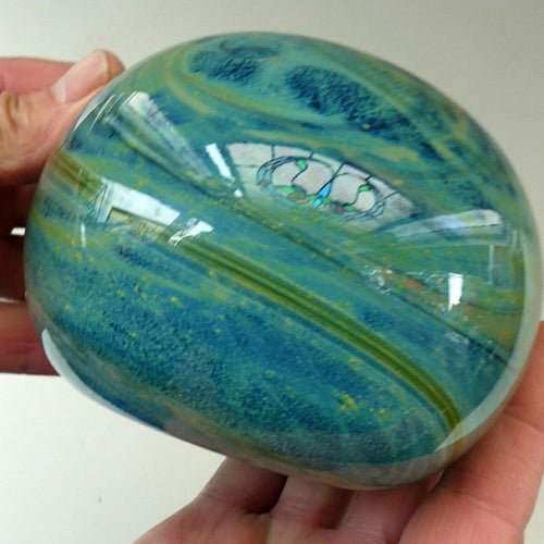 MASSIVE 1970s Mdina Glass Paperweight. XL Vintage Sea and Sand MAGNUM SIZE Weight
