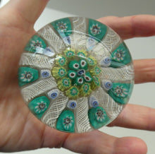Load image into Gallery viewer, Vintage Scottish Paperweight 1950s VASART GLASS. Lilac Ground with Nine Spokes and Millefiori Canes

