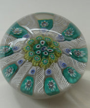 Load image into Gallery viewer, Vintage Scottish Paperweight 1950s VASART GLASS. Lilac Ground with Nine Spokes and Millefiori Canes
