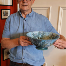 Load image into Gallery viewer, HUGE Scottish TAIN POTTERY Glenaldie Harvest Stoneware Bowl. With Hand Painted Plaid and Thistles Decoration. 10 1/4 inches diameter
