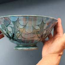 Load image into Gallery viewer, HUGE Scottish TAIN POTTERY Glenaldie Harvest Stoneware Bowl. With Hand Painted Plaid and Thistles Decoration. 10 1/4 inches diameter

