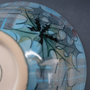 HUGE Scottish TAIN POTTERY Glenaldie Harvest Stoneware Bowl. With Hand Painted Plaid and Thistles Decoration. 10 1/4 inches diameter