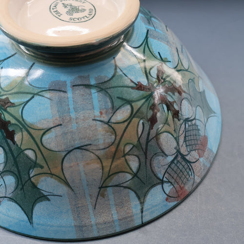 HUGE Scottish TAIN POTTERY Glenaldie Harvest Stoneware Bowl. With Hand Painted Plaid and Thistles Decoration. 10 1/4 inches diameter