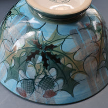 Load image into Gallery viewer, HUGE Scottish TAIN POTTERY Glenaldie Harvest Stoneware Bowl. With Hand Painted Plaid and Thistles Decoration. 10 1/4 inches diameter
