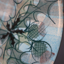 Load image into Gallery viewer, HUGE Scottish TAIN POTTERY Glenaldie Harvest Stoneware Bowl. With Hand Painted Plaid and Thistles Decoration. 10 1/4 inches diameter
