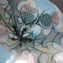 Load image into Gallery viewer, HUGE Scottish TAIN POTTERY Glenaldie Harvest Stoneware Bowl. With Hand Painted Plaid and Thistles Decoration. 10 1/4 inches diameter
