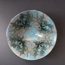 Load image into Gallery viewer, HUGE Scottish TAIN POTTERY Glenaldie Harvest Stoneware Bowl. With Hand Painted Plaid and Thistles Decoration. 10 1/4 inches diameter
