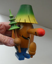 Load image into Gallery viewer, Vintage German Erzgebirge Wooden Handmade Incense Smoker: Strange Cartoon Woodsman with Christmas Tree
