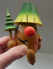 Load image into Gallery viewer, Vintage German Erzgebirge Wooden Handmade Incense Smoker: Strange Cartoon Woodsman with Christmas Tree
