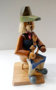 LARGE Vintage German Erzgebirge Wooden Handmade Incense Smoker: WOOD CARVER OR TOYMAKER. 11 1/2 Inches