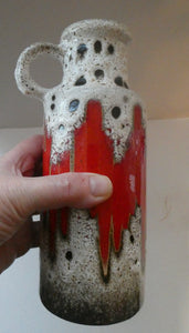 West German 1970s Scheurich Vase with White Lava and Shiny Red Glazes