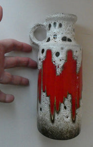 West German 1970s Scheurich Vase with White Lava and Shiny Red Glazes