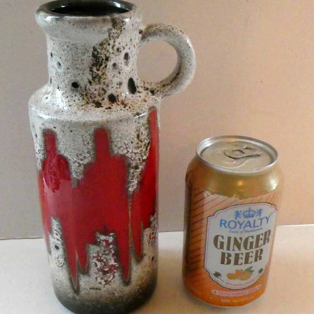 West German 1970s Scheurich Vase with White Lava and Shiny Red Glazes