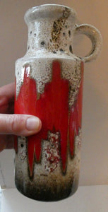 West German 1970s Scheurich Vase with White Lava and Shiny Red Glazes