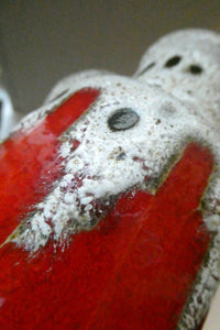 West German 1970s Scheurich Vase with White Lava and Shiny Red Glazes