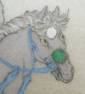 1930s Hand Coloured Etching by Elyse Lord. Chinese Warriors on Horseback
