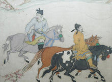 Load image into Gallery viewer, 1930s Hand Coloured Etching by Elyse Lord. Chinese Warriors on Horseback
