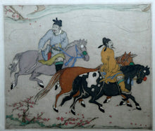 Load image into Gallery viewer, 1930s Hand Coloured Etching by Elyse Lord. Chinese Warriors on Horseback
