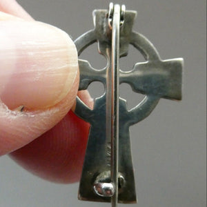 ANTIQUE Miniature CONNEMARA or IONA Marble and Sterling Silver Cross Brooch