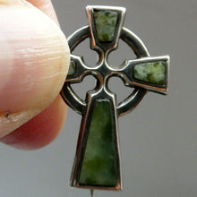 Load image into Gallery viewer, ANTIQUE Miniature CONNEMARA or IONA Marble and Sterling Silver Cross Brooch
