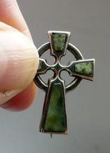 Load image into Gallery viewer, ANTIQUE Miniature CONNEMARA or IONA Marble and Sterling Silver Cross Brooch
