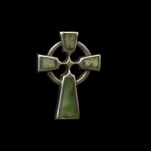 Load image into Gallery viewer, ANTIQUE Miniature CONNEMARA or IONA Marble and Sterling Silver Cross Brooch
