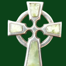 Load image into Gallery viewer, ANTIQUE Miniature CONNEMARA or IONA Marble and Sterling Silver Cross Brooch
