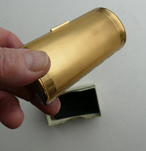 Load image into Gallery viewer,  1950s KIGU Barrel Cigarette Case or Lipstick Holder with Engine Turned Enamel Lid
