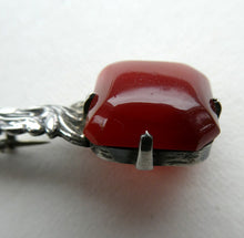 Load image into Gallery viewer, Unusual Long Shape. Vintage STERLING SILVER Bar Brooch with Two Red Agates
